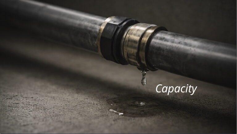 Water dripping from a leaking pipe representing hidden organizational capacity loss caused by leadership friction and operational inefficiency.